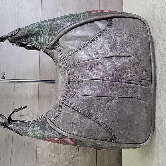Lockheart Gray Leather Rose Shoulder Bag Hobo Handbag Tore Satchel - Picture 4 of 16